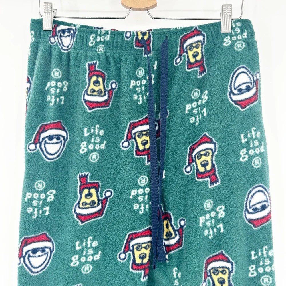 Life Is Good Womens Christmas Dog Santa Hat Fleece‎ Lounge Sleep Pajama Pants L